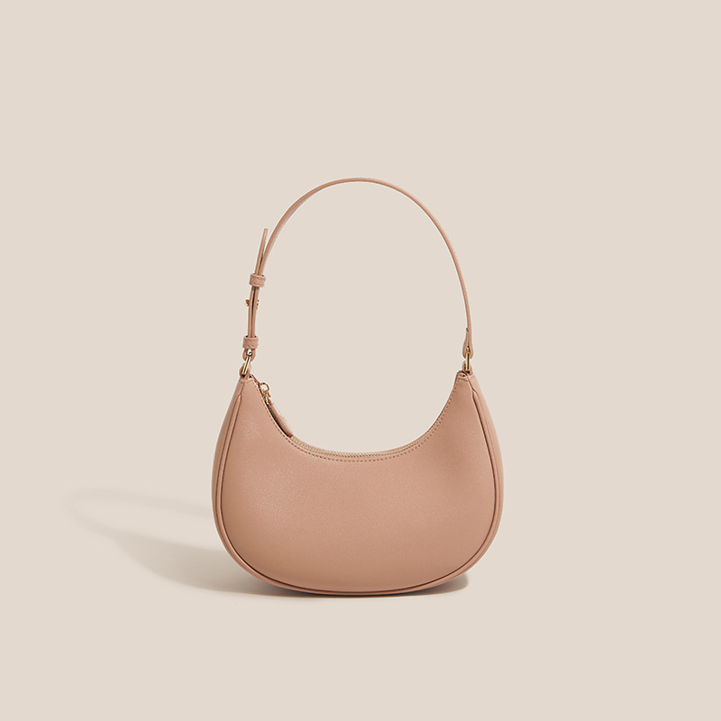 Ženska torbica od prave kože, elegantan dojam, novi model 2026, oblik polumjeseca baguette, crossbody torba s jednim remenom, suptilna tekstura