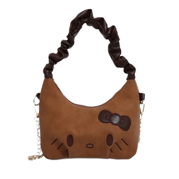Ženska torbica s plisiranim dizajnom oblaka, crossbody torba s lancem, 2025 retro karamel boja, sladak motiv mačke