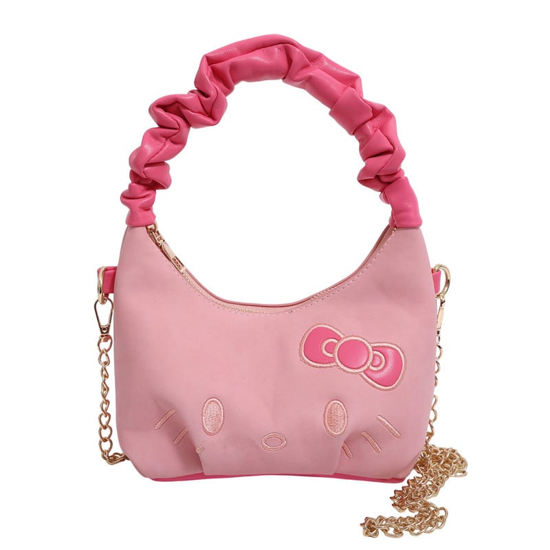 Ženska torbica s plisiranim dizajnom oblaka, crossbody torba s lancem, 2025 retro karamel boja, sladak motiv mačke