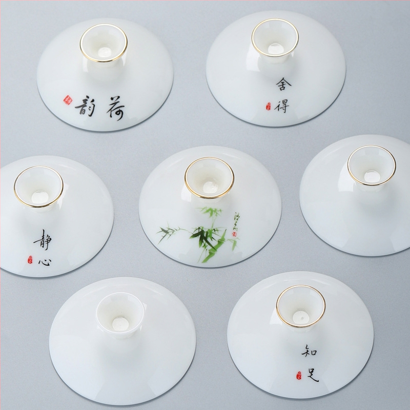 Biely porcelánový viečko pre Gongfu čajový set, viečko pre misu s tromi talentmi, náhradné viečko