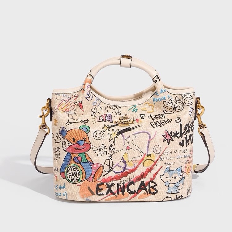 Ženska crossbody torba s graffiti otiskom, velika kapaciteta, model 2025