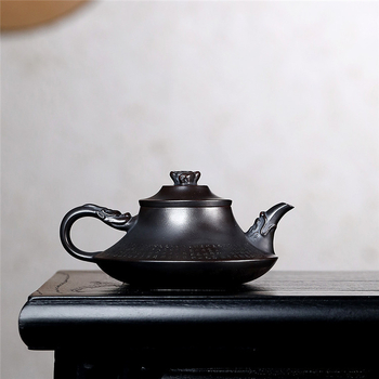 Ceainic din lut mov cu lut de cupru antic – stil Tengwang Pavilion, realizat manual pentru uz casnic