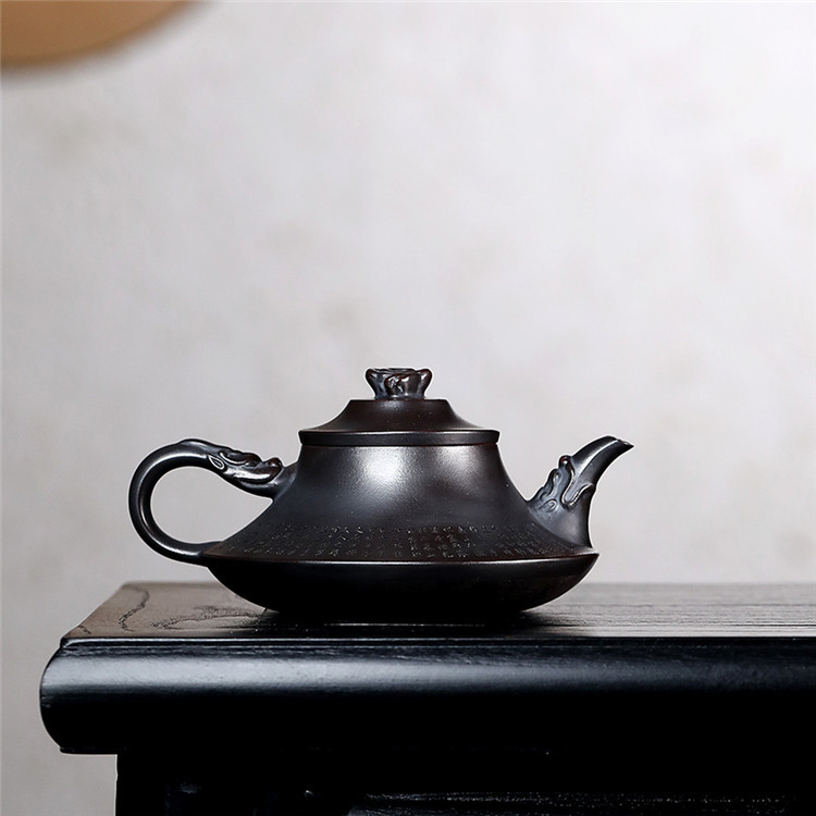 Ceainic din lut mov cu lut de cupru antic – stil Tengwang Pavilion, realizat manual pentru uz casnic