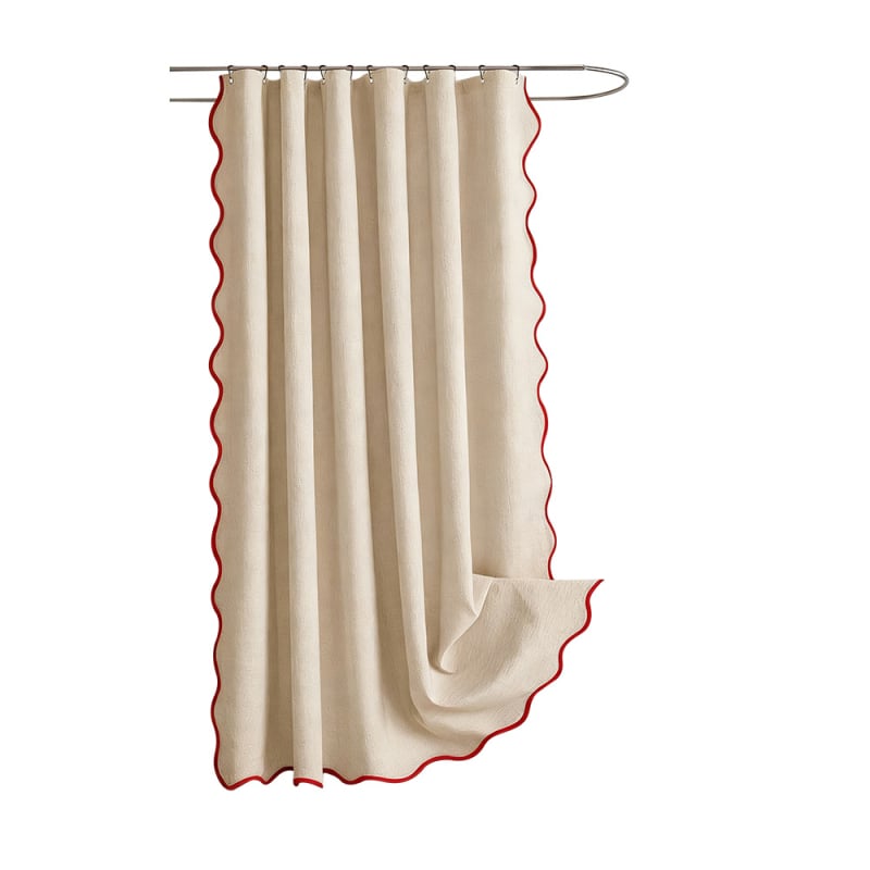 Cortină de duș din poliester, aspect de in, margine în formă de S, culoare solidă, impermeabilă, separator pentru baie, cu cârlige