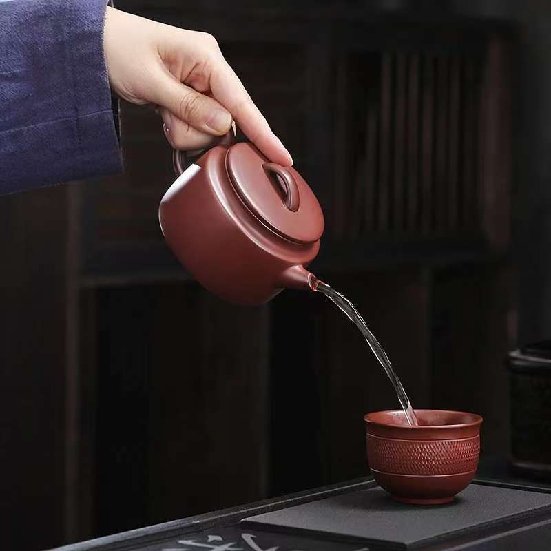Ceainic din lut purpuriu Yixing, stil Dahongpao Hanwa, diametru mare, ceainic mic pentru uz casnic
