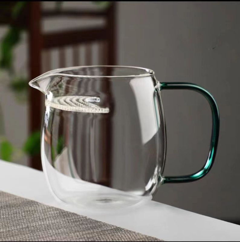 Set de ceai din sticlă borosilikat de înaltă rezistență la temperaturi, în formă de semilună, cu filtru integrat, capacitate mare