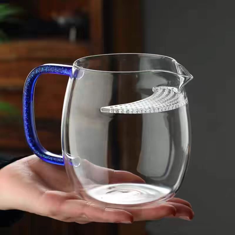 Set de ceai din sticlă borosilikat de înaltă rezistență la temperaturi, în formă de semilună, cu filtru integrat, capacitate mare