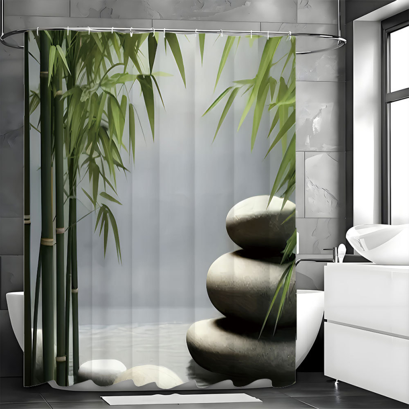 Cortină de duș din poliester, impermeabilă, imprimare digitală în stil Zen, cu pădure de bambus, personalizabilă