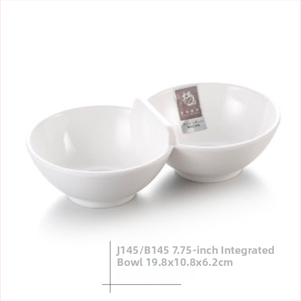 Yangge miska s tromi oddeleniami na omáčky, napodobenina porcelánu z melamínu, vhodná na hot pot a grilovanie pre komerčné kuchyne
