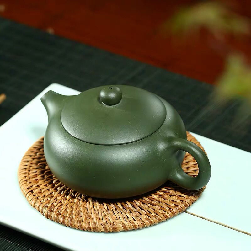 Ceainic autentic Yixing Zisha, lut verde din era Republicii, stil plat, 180 ml