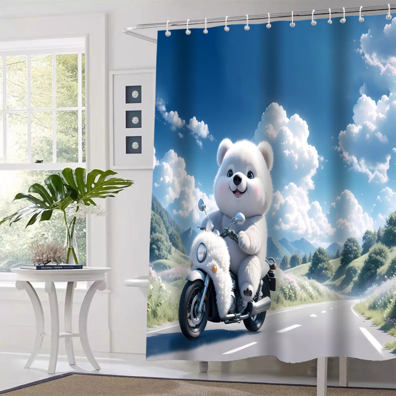 Perdea de duș din poliester impermeabil, imprimare digitală HD cu urs polar, set de patru piese