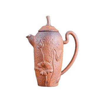 Ceainic din lut mov, cu relief de lotus, lucrat manual, stil chinezesc, capacitate mică