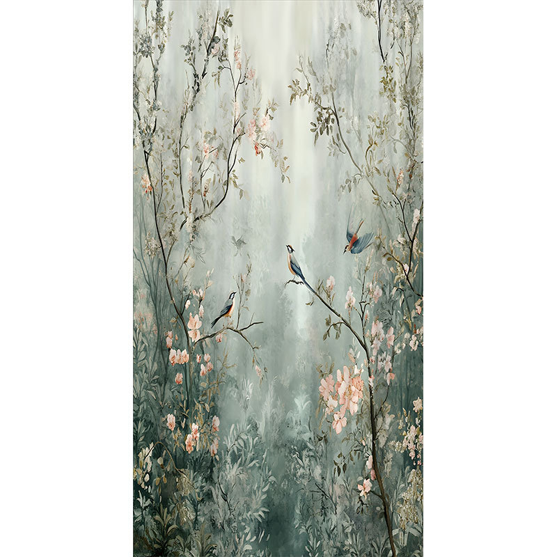 Cortină de duș din poliester, cu imprimeu floral și păsări, stil chinezesc, impermeabilă, separare uscat-ud