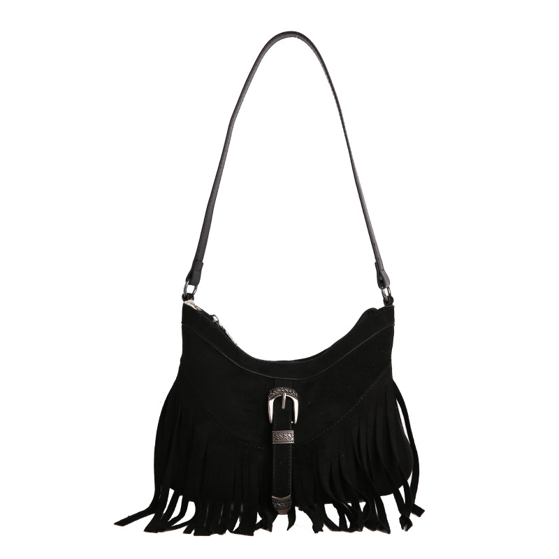 Boemska nubuk torba preko ramena za žene, 2026, univerzalna mat tekstura, elegantna tassel dodatak, crossbody, retro stil