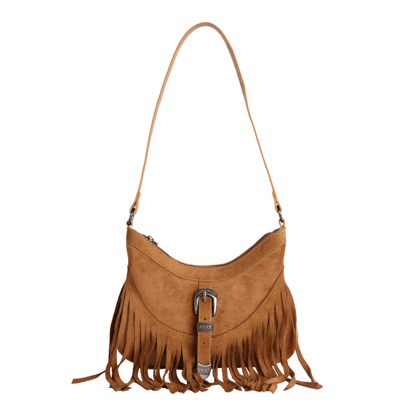 Boemska nubuk torba preko ramena za žene, 2026, univerzalna mat tekstura, elegantna tassel dodatak, crossbody, retro stil