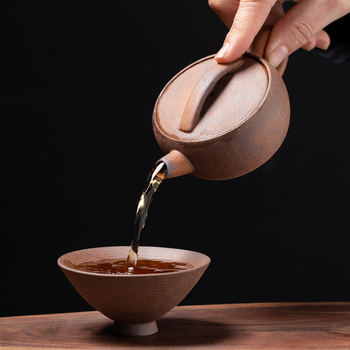 Ceainic din lut purpuriu cu cioc lung, stil Han, set ceramic Kung Fu pentru ceai cu filtru și mâner în stil chinezesc
