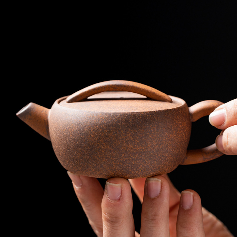 Ceainic din lut purpuriu cu cioc lung, stil Han, set ceramic Kung Fu pentru ceai cu filtru și mâner în stil chinezesc