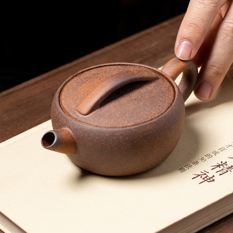 Ceainic din lut purpuriu cu cioc lung, stil Han, set ceramic Kung Fu pentru ceai cu filtru și mâner în stil chinezesc
