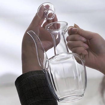 Ceainic din sticlă în stil Song, transparent și rezistent la căldură, cu separare ceai-apă