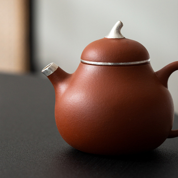 Ceainic din lut purpuriu, în formă de gutuie, cu suport, placat cu argint, stil vintage de înaltă clasă, capacitate mică, pentru ceai premium de oolong
