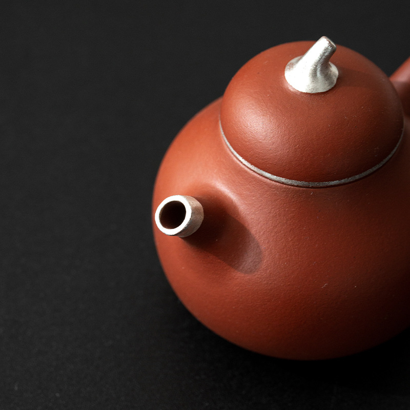 Ceainic din lut purpuriu, în formă de gutuie, cu suport, placat cu argint, stil vintage de înaltă clasă, capacitate mică, pentru ceai premium de oolong
