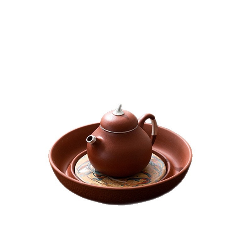 Ceainic din lut purpuriu, în formă de gutuie, cu suport, placat cu argint, stil vintage de înaltă clasă, capacitate mică, pentru ceai premium de oolong