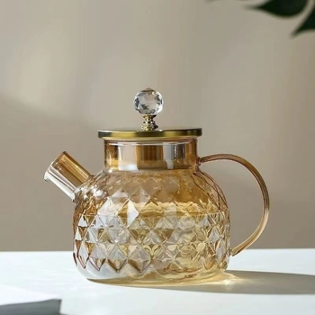 Lanling carafă din sticlă cu capac din mărgele de cristal, vas de servire pentru băuturi acasă și pentru oaspeți, în nuanță chihlimbar pentru suc, ceai cu flori și apă rece