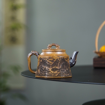 Ceainic Yixing din lut mov, fabricat manual de maestru, design cu dragon dublu, formă octogonală, lut mineral original, ceramică la temperaturi înalte