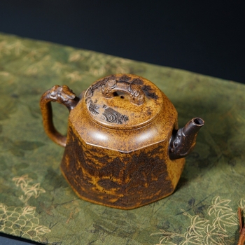 Ceainic Yixing din lut mov, fabricat manual de maestru, design cu dragon dublu, formă octogonală, lut mineral original, ceramică la temperaturi înalte