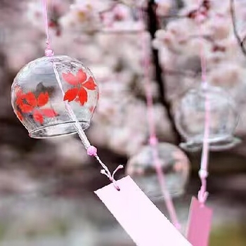 Prozirni stakleni zvončić za vjetar, ručno izrađeni ukras za vješanje, japanski stil sa sakurama, kreativan dar