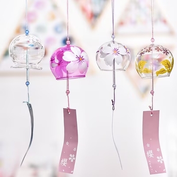 Prozirni stakleni zvončić za vjetar, ručno izrađeni ukras za vješanje, japanski stil sa sakurama, kreativan dar