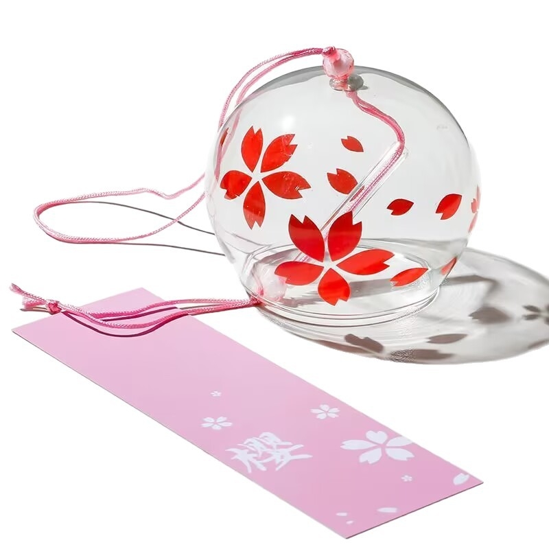 Prozirni stakleni zvončić za vjetar, ručno izrađeni ukras za vješanje, japanski stil sa sakurama, kreativan dar