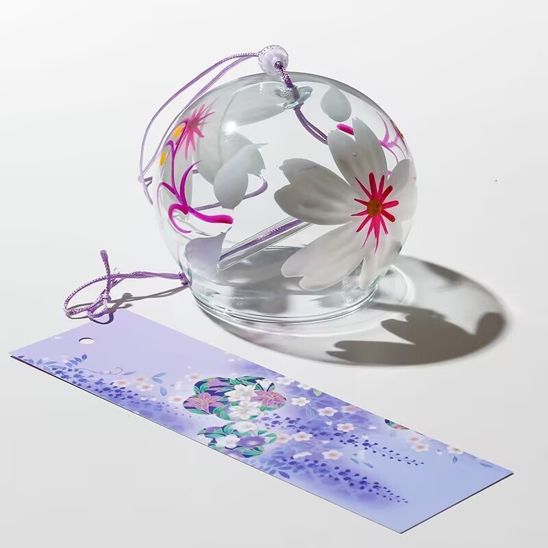 Prozirni stakleni zvončić za vjetar, ručno izrađeni ukras za vješanje, japanski stil sa sakurama, kreativan dar