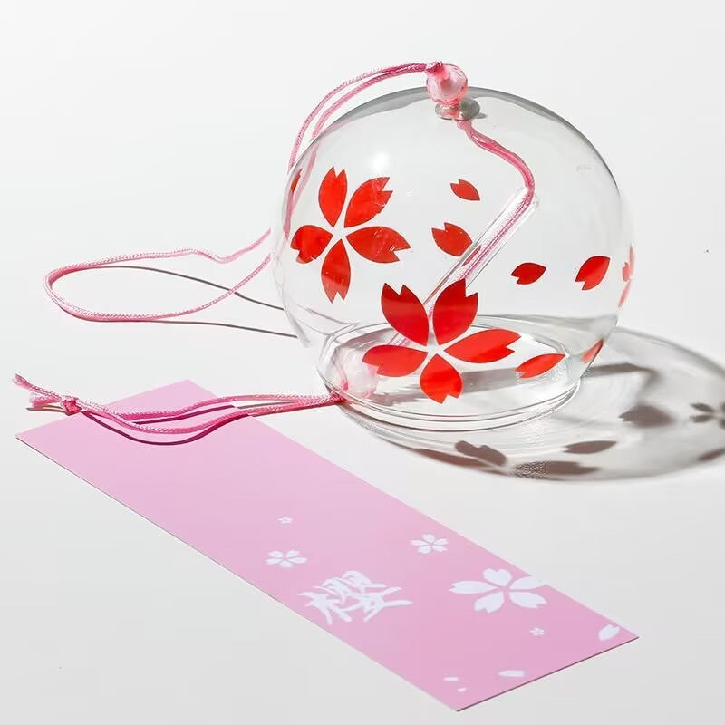 Prozirni stakleni zvončić za vjetar, ručno izrađeni ukras za vješanje, japanski stil sa sakurama, kreativan dar