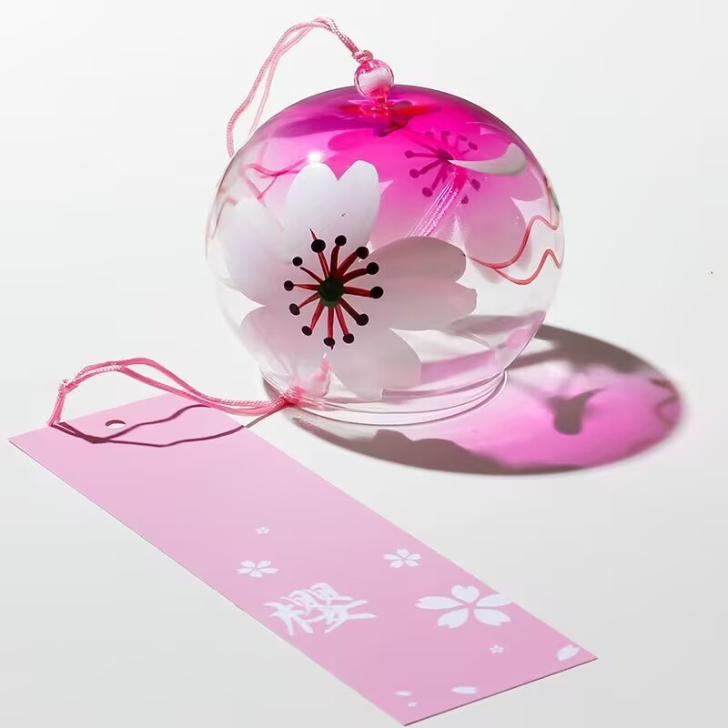 Prozirni stakleni zvončić za vjetar, ručno izrađeni ukras za vješanje, japanski stil sa sakurama, kreativan dar