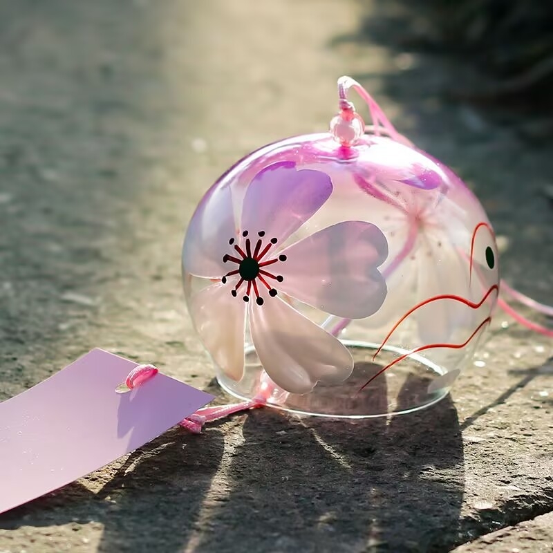 Prozirni stakleni zvončić za vjetar, ručno izrađeni ukras za vješanje, japanski stil sa sakurama, kreativan dar