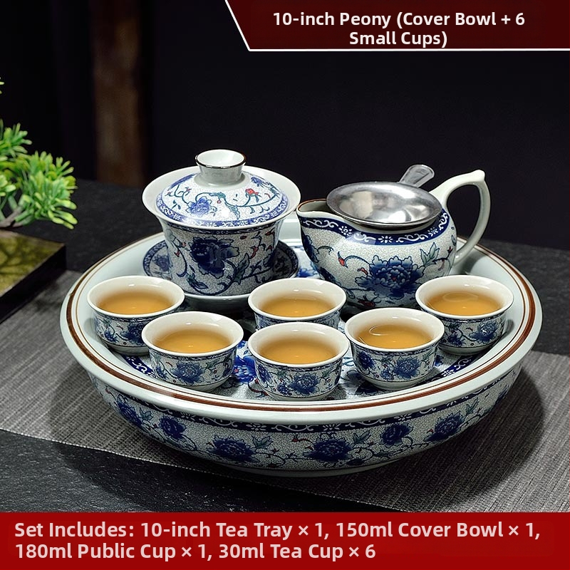Set ceai Kung Fu cu tavă ceramică pentru ceai, cerc de 10 inch, nuanță celadon, pentru casă și birou