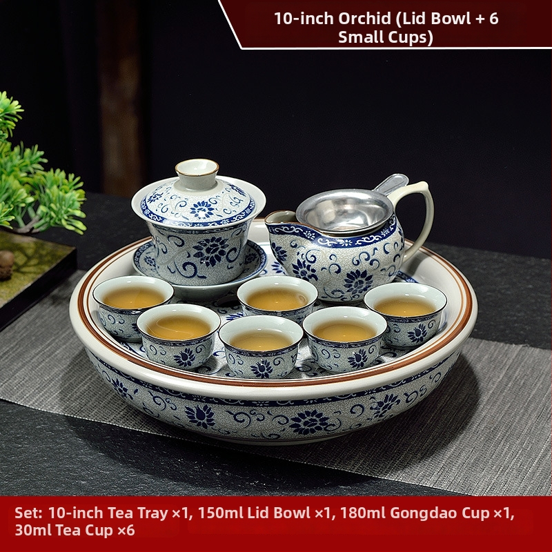 Set ceai Kung Fu cu tavă ceramică pentru ceai, cerc de 10 inch, nuanță celadon, pentru casă și birou
