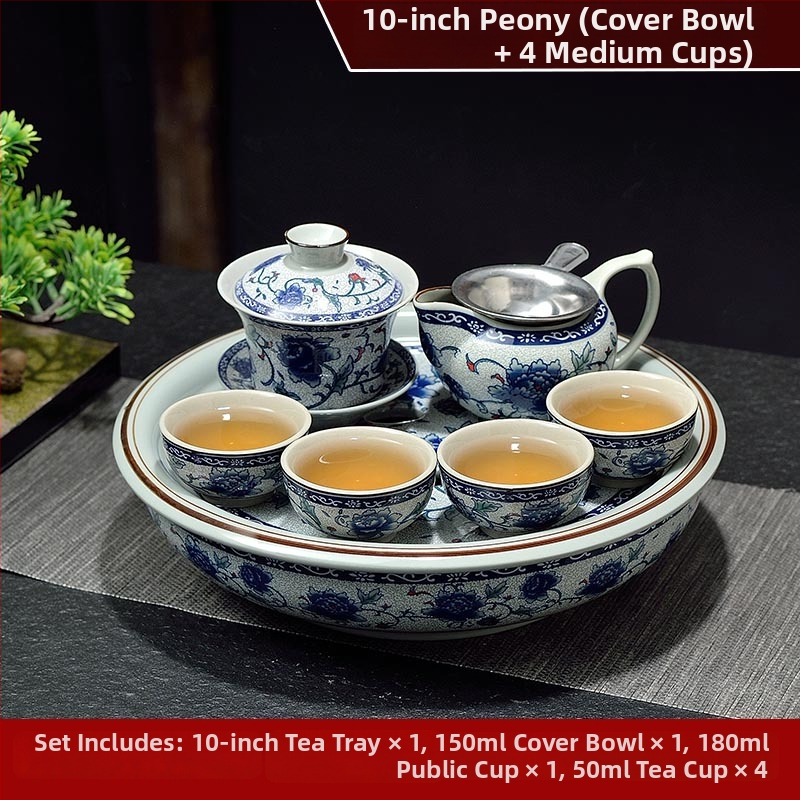 Set ceai Kung Fu cu tavă ceramică pentru ceai, cerc de 10 inch, nuanță celadon, pentru casă și birou