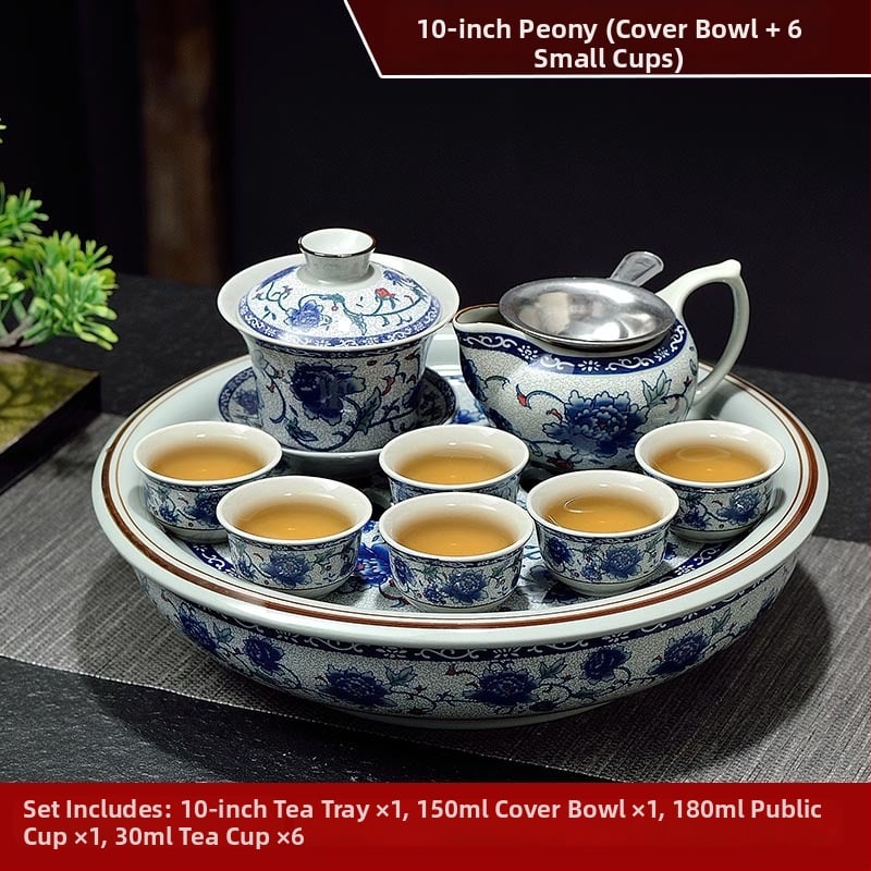 Set ceai Kung Fu cu tavă ceramică pentru ceai, cerc de 10 inch, nuanță celadon, pentru casă și birou