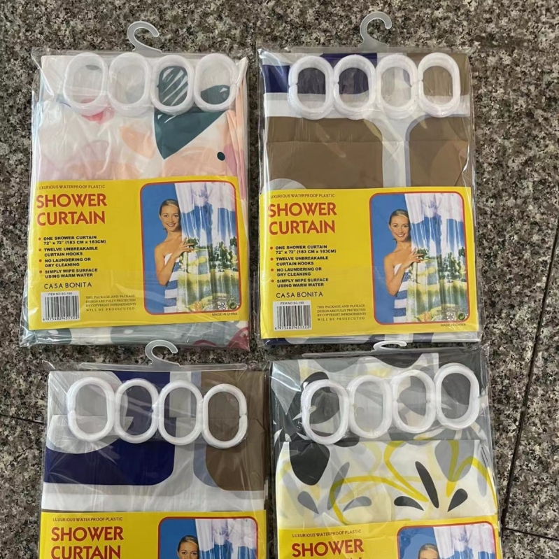 Perdea de duș de unică folosință, impermeabilă din plastic pentru baie, paravan cu cârlige, disponibilă în mai multe culori