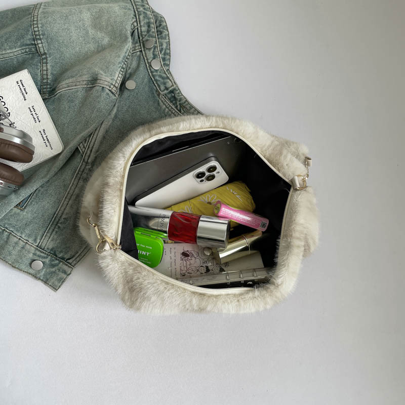 Ženska pliš torba bucket tote, velika zapremina, jesen-zima 2025 trend, gradska svakodnevna torba na rame