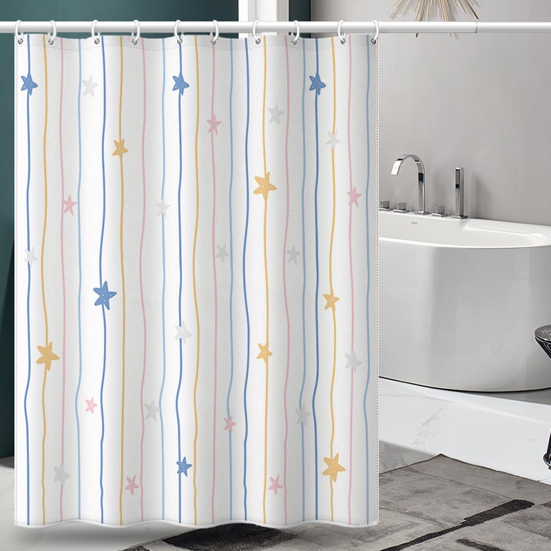 Cortină de duș din poliester cu modelul steagului american și dungi, design creativ pentru baie, stea cu cinci colțuri, disponibile în mai multe dimensiuni