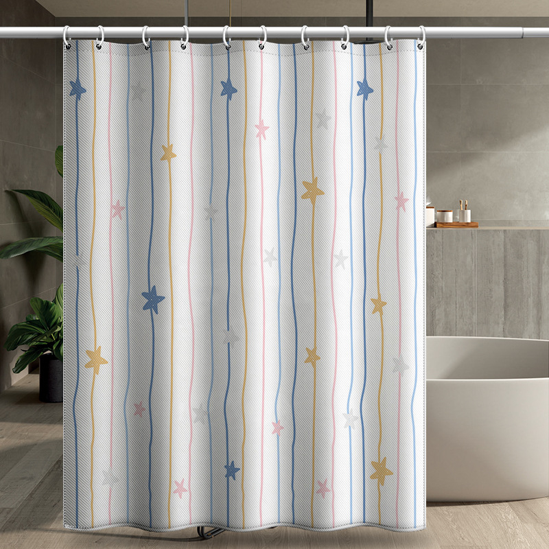 Cortină de duș din poliester cu modelul steagului american și dungi, design creativ pentru baie, stea cu cinci colțuri, disponibile în mai multe dimensiuni