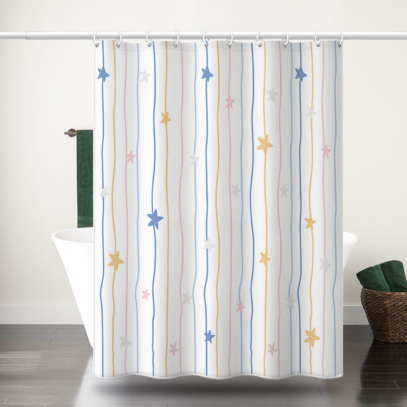 Cortină de duș din poliester cu modelul steagului american și dungi, design creativ pentru baie, stea cu cinci colțuri, disponibile în mai multe dimensiuni