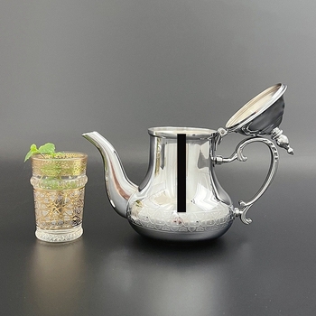 Ceainic din oțel inoxidabil cu motiv floral gravat, design inspirat arabesc, 700 ml, potrivit pentru aragaz cu gaz și inducție, pentru camping