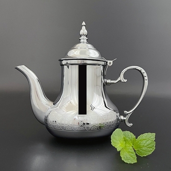 Ceainic din oțel inoxidabil cu motiv floral gravat, design inspirat arabesc, 700 ml, potrivit pentru aragaz cu gaz și inducție, pentru camping