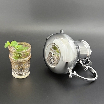 Ceainic din oțel inoxidabil cu motiv floral gravat, design inspirat arabesc, 700 ml, potrivit pentru aragaz cu gaz și inducție, pentru camping