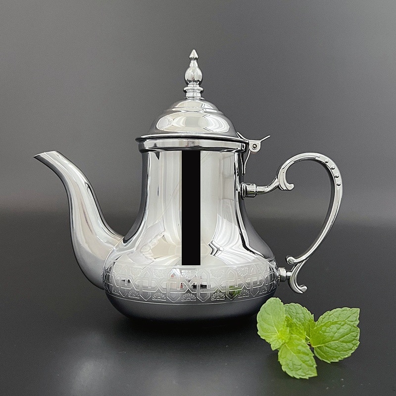Ceainic din oțel inoxidabil cu motiv floral gravat, design inspirat arabesc, 700 ml, potrivit pentru aragaz cu gaz și inducție, pentru camping