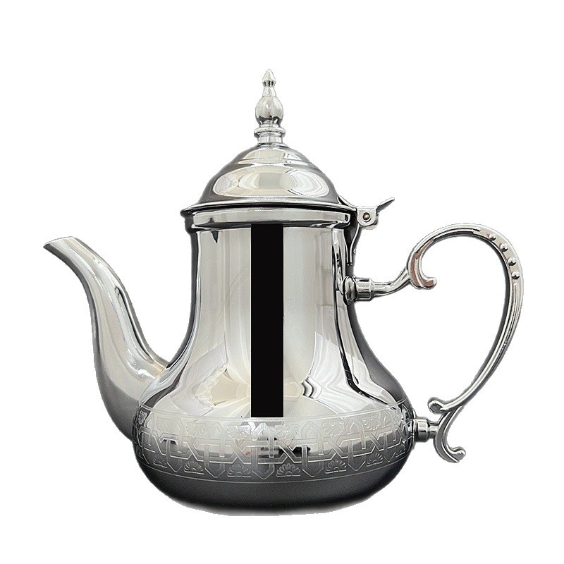 Ceainic din oțel inoxidabil cu motiv floral gravat, design inspirat arabesc, 700 ml, potrivit pentru aragaz cu gaz și inducție, pentru camping